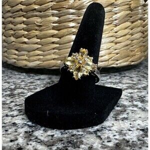 Vintage Natural Citrine Flower Design Ring 925 Sterling Silver SZ 8
